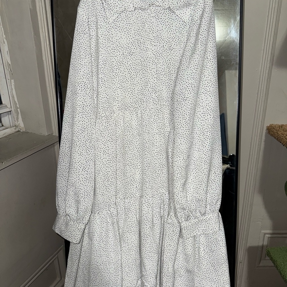 White Polka Dot Long Sleeve Dress